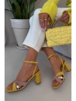 Dámské sandály na podpatku s pásky Eko semiš žluté model 21937474 - Boto