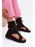 Dámské Sandály Eko Semišové S Vysokým Nártem a Zavazováním Černé Ferlisse