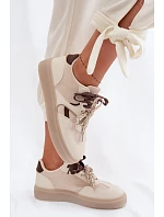 Dámské tenisky s dvojitými šněrováním světle béžové model 22095300 - Boto