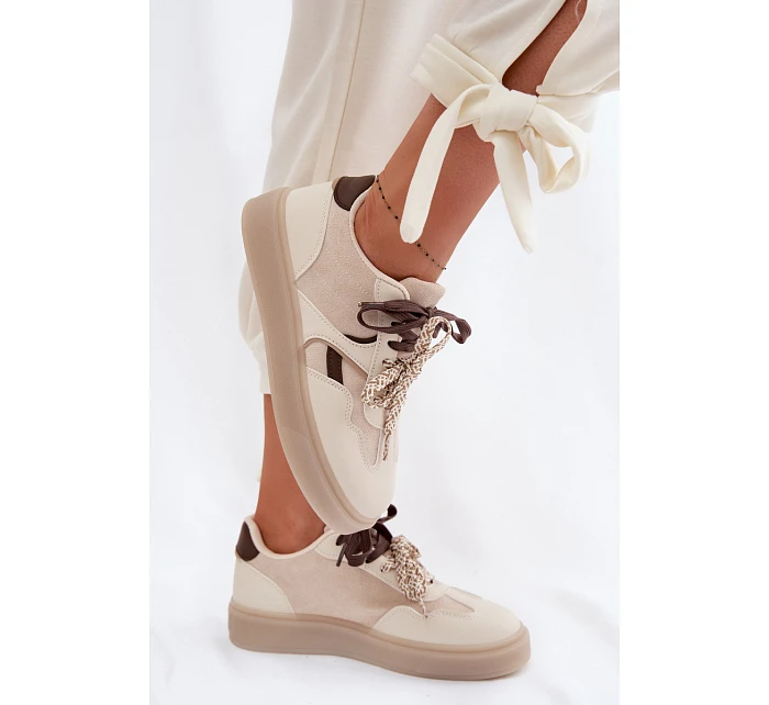 Dámské tenisky s dvojitými šněrováním světle béžové model 22095300 - Boto