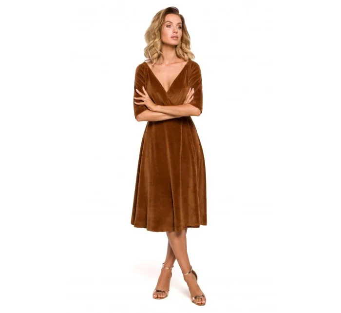 M645 Sametové zavinovací midi šaty - vínové