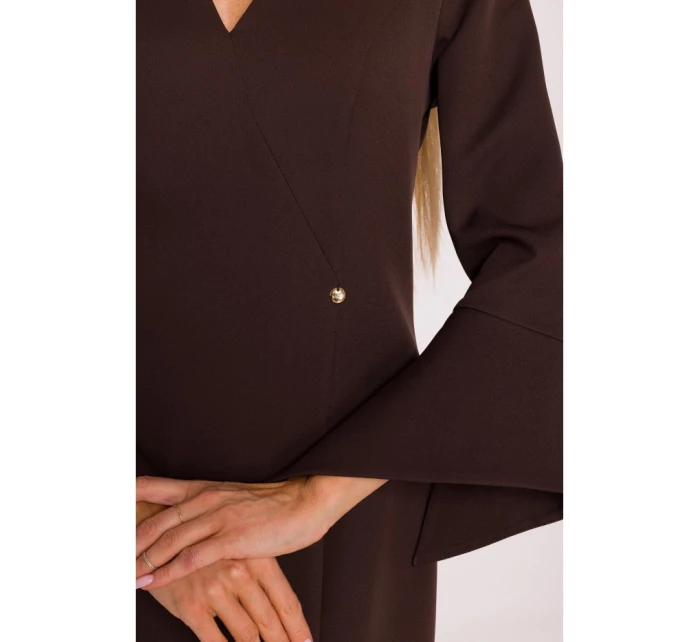 M876 Šaty s širokými manžetami - hnědé M876 Šaty s širokými manžetami - hnědé