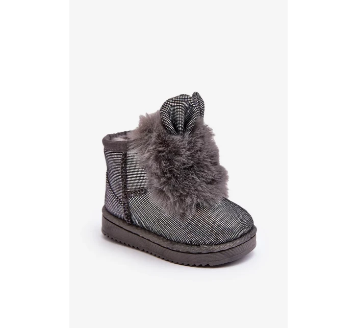 Dětské sněhule zateplené kožíškem, šedá Betty, s ušima