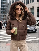 Dámská zimní prošívaná bunda s kožešinou, hnědá, FashionStreet TY5829 Dámská zimní prošívaná bunda s kožešinou, hnědá, FashionStreet TY5829