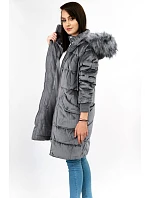 Šedá dámská manšestrová zimní bunda s kapucí model 21773185 - Libland Šedá dámská manšestrová zimní bunda s kapucí model 21773185 - Libland