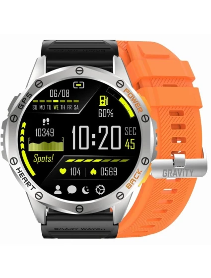 GRAVITY GPS GT24-4 Pánské chytré hodinky Černý silikonový řemínek + oranžový silikonový řemínek GRAVITY GPS GT24-4 Pánské chytré hodinky Černý silikonový řemínek + oranžový silikonový řemínek
