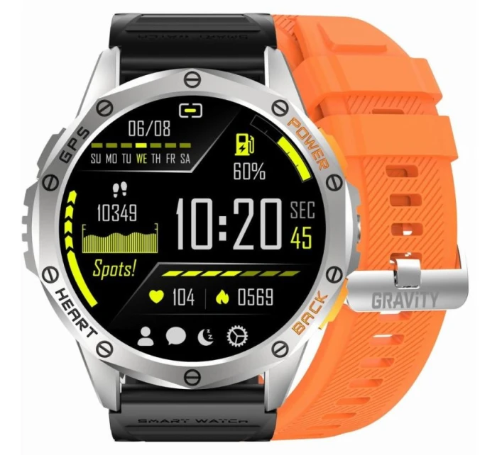 GRAVITY GPS GT24-4 Pánské chytré hodinky Černý silikonový řemínek + oranžový silikonový řemínek GRAVITY GPS GT24-4 Pánské chytré hodinky Černý silikonový řemínek + oranžový silikonový řemínek