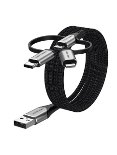 Vention USB-A 3v1 Micro-B USB-C Lightning kabel 1m šedý