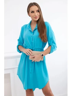 Šaty se zapínáním na knoflíky a zavazováním v pase tyrkys