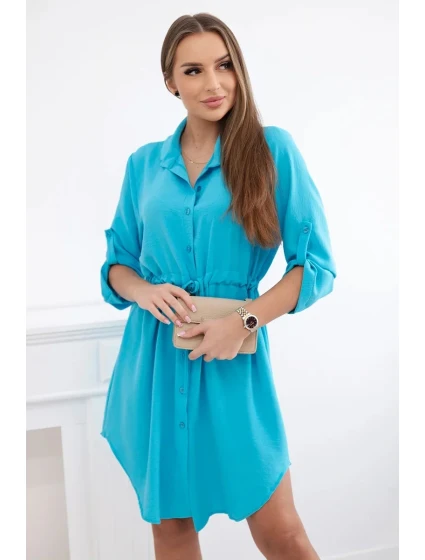 Šaty se zapínáním na knoflíky a zavazováním v pase tyrkys