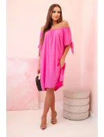 Dámské viskózové šaty s vázáním na rukávech růžové Dámské viskózové šaty s vázáním na rukávech růžové