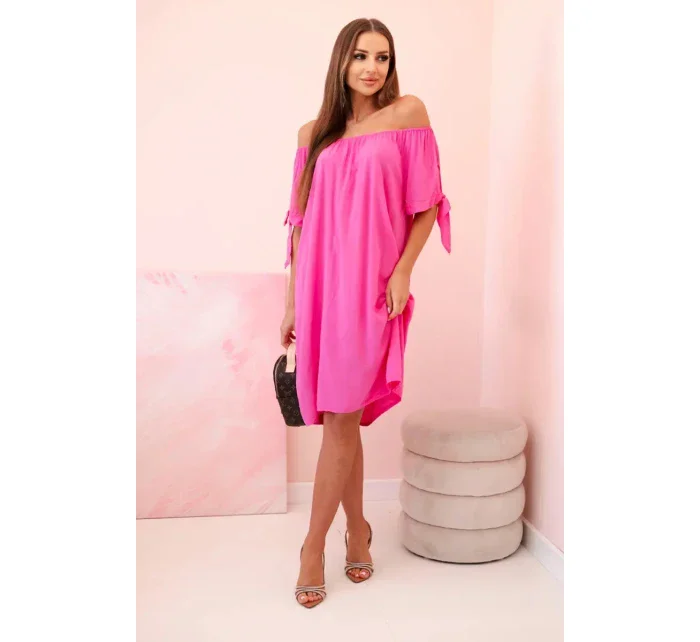Dámské viskózové šaty s vázáním na rukávech růžové Dámské viskózové šaty s vázáním na rukávech růžové