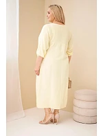 Dámské šaty plus size bavlněné mušelínové s výstřihem do V žlutá Dámské šaty plus size bavlněné mušelínové s výstřihem do V žlutá