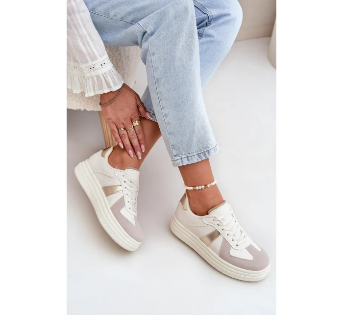 Eko Kožené Tenisky Dámské Na Platformě Béžové model 21688291 - Boto Eko Kožené Tenisky Dámské Na Platformě Béžové model 21688291 - Boto