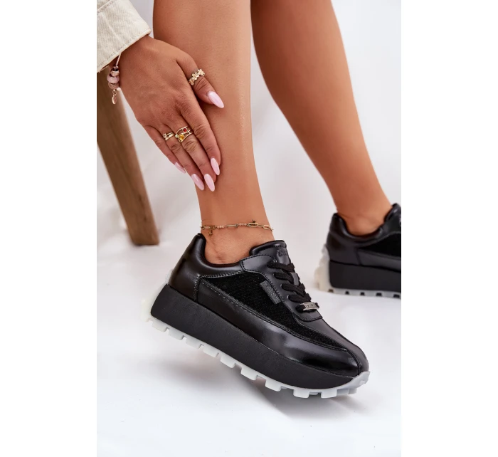 Dámské Kožené Tenisky Na Platformě Big Star RR274873 HI-POLY SYSTEM Černé Dámské Kožené Tenisky Na Platformě Big Star RR274873 HI-POLY SYSTEM Černé