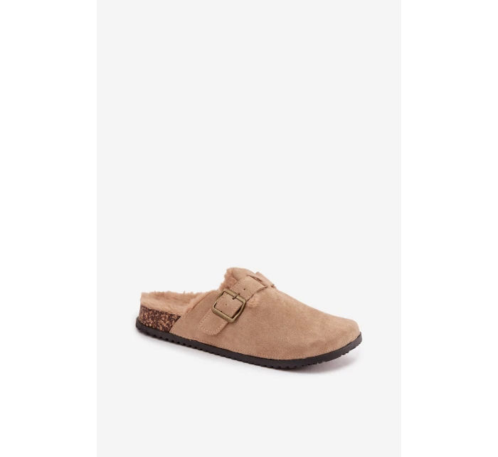 Dámské nazouváky s podšívkou s přezkou Béžové model 21715161 - Boto