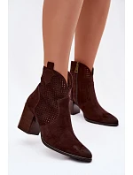 Dámské perforované kotníkové boty model 22100115 Čokoládové - VINCEZA