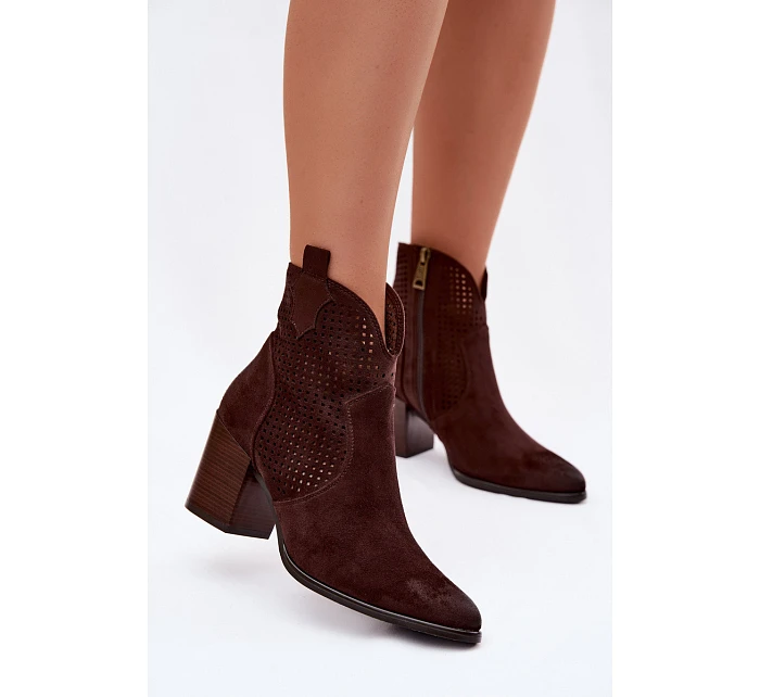 Dámské perforované kotníkové boty model 22100115 Čokoládové - VINCEZA