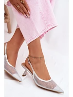 Calora Stříbrné Síťované Sandály Na Úzkém Podpatku Calora Stříbrné Síťované Sandály Na Úzkém Podpatku