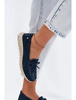 Dámské mokasíny z přírodního semiše s mašlí Vinceza 95401 tmavě modré