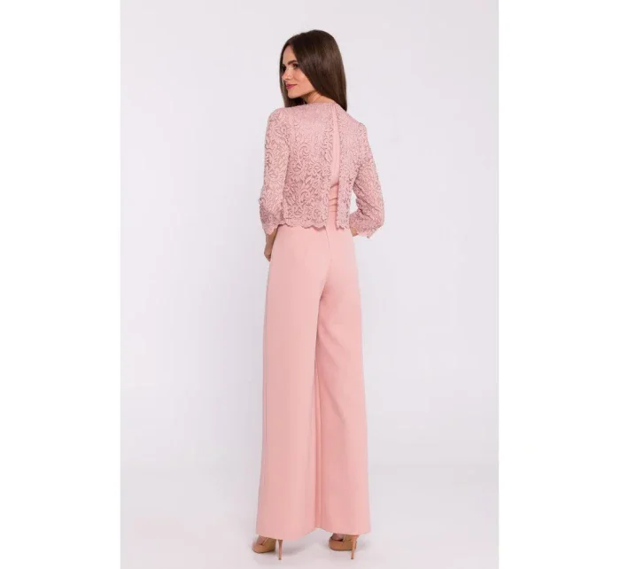 S381 Kombinéza s krajkovými detaily - pudrová