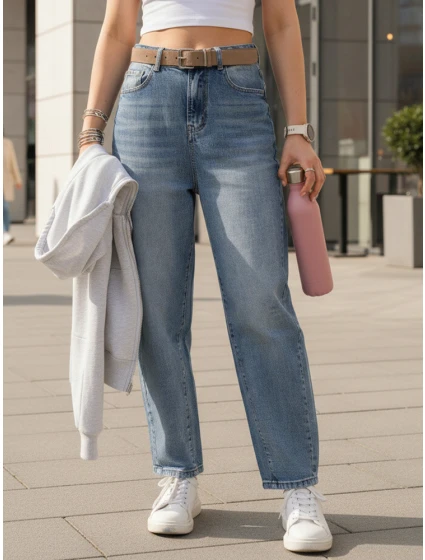 Dámské džínové kalhoty s páskem model 21996330 - Dstreet Dámské džínové kalhoty s páskem model 21996330 - Dstreet