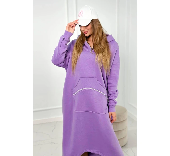 Zateplené šaty s kapucí fialka