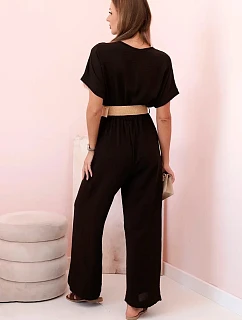 Kombinéza s ozdobným páskem v pase hnědý