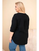 Dámská bavlněná halenka Plus Size s výstřihem na knoflíky černá Dámská bavlněná halenka Plus Size s výstřihem na knoflíky černá
