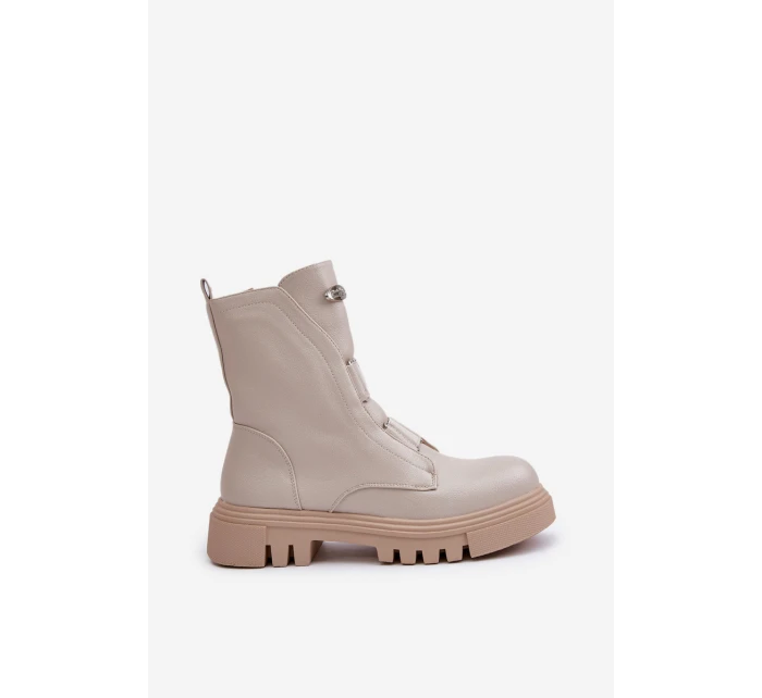 Zateplené boty pro ženy na zip z eko kůže světle béžové model 21670042 - Boto