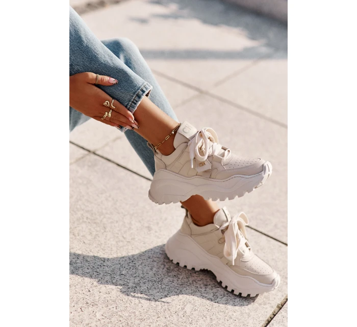 Dámské Kožené Tenisky Béžové model 21671647 - CheBello