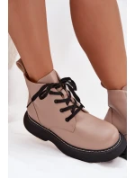 Zateplené dámské kotníkové boty na platformě s šněrováním tmavě béžové Harmine Zateplené dámské kotníkové boty na platformě s šněrováním tmavě béžové Harmine