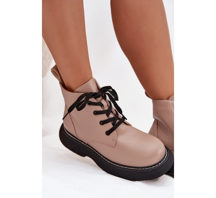 Zateplené dámské kotníkové boty na platformě s šněrováním tmavě béžové Harmine Zateplené dámské kotníkové boty na platformě s šněrováním tmavě béžové Harmine
