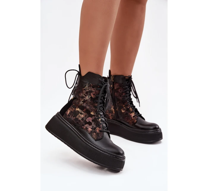 Kožené semišové boty na platformě zateplené černé 06565-01