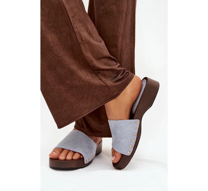 Dámské pantofle se zlatými sponami modré model 21918761 - Boto Dámské pantofle se zlatými sponami modré model 21918761 - Boto