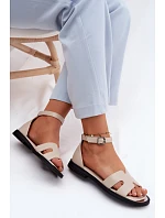 Dámské sandály z pravé kůže na ploché podrážce Vinceza 62305 Béžové