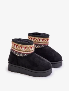 Nazouvací Dětské Sněhule se Vzorem Zateplené Kožíškem Černé Mirirae