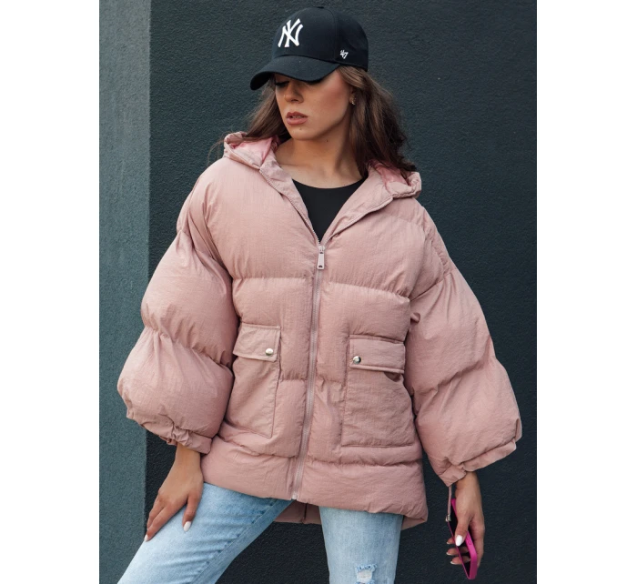 Dámská prošívaná bunda oversize s kapucí PARIMA růžová FashionStreet TY4480