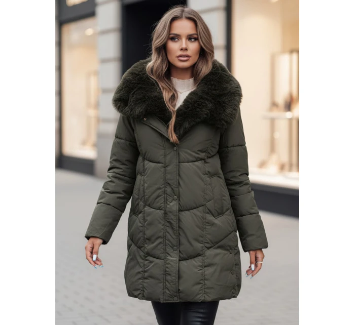 Dámská zimní bunda MORISIO dlouhá prošívaná s kapucí zelená FashionStreet TY4671z