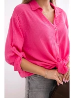 Bavlněná mušelínová košile Fuksja