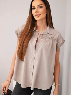 Dámská bavlněná košilová halenka s krajkou a krátkým rukávem fango