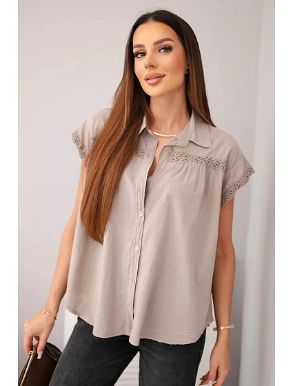 Dámská bavlněná košilová halenka s krajkou a krátkým rukávem fango