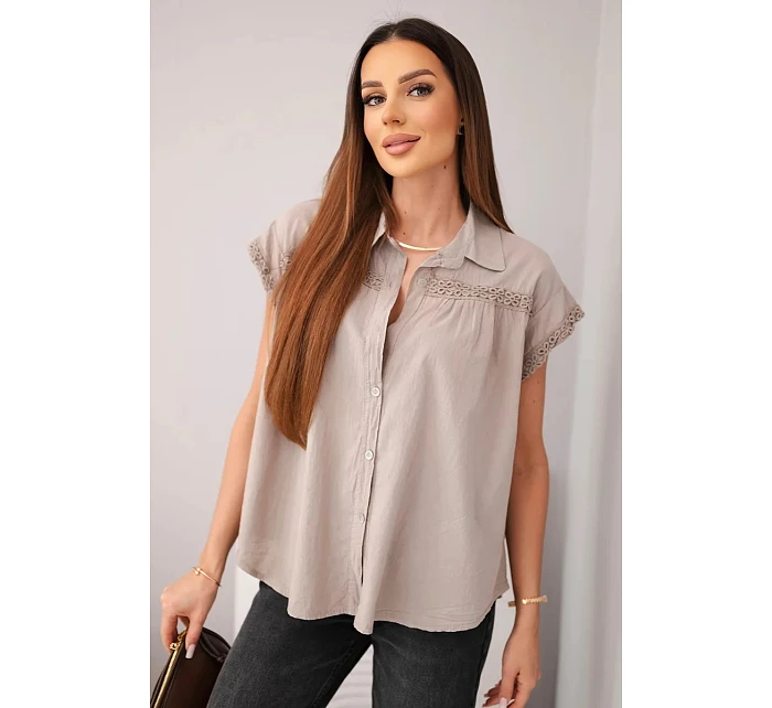 Dámská bavlněná košilová halenka s krajkou a krátkým rukávem fango