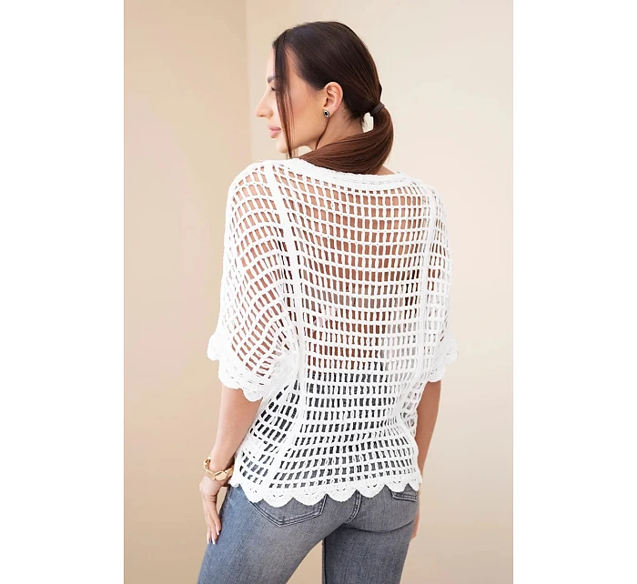 Dámský letní krajkový svetr s knoflíky a dlouhým rukávem černý