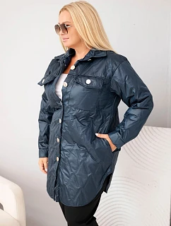 Dámská prošívaná bunda Plus Size s límcem a kapsami modrá