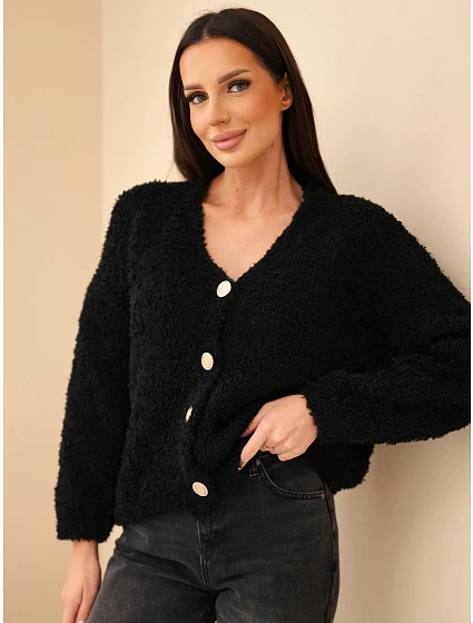Dámský svetr s mohair se zdobnými knoflíky černý Dámský svetr s mohair se zdobnými knoflíky černý