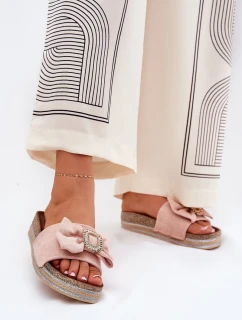 Dámské Pantofle Na Platformě S Mašlí A Ozdobnou Broží Růžové Lenela