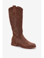 Dámské Kozačky S Vzorem Na Ploché Podpatku S  Hnědé model 21713460 - S.Barski