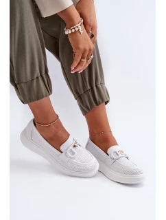 Dámské kožené mokasíny na platformě, bílé S.Barski