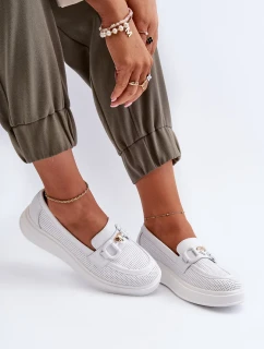 Dámské kožené mokasíny na platformě, bílé S.Barski